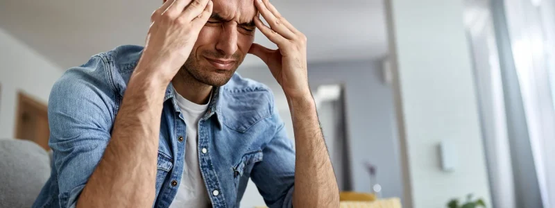 distraught man holding his head pain